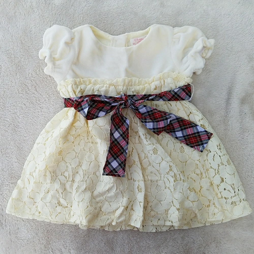 Chaps Cream Velvet Red Plaid Baby Christmas Dress